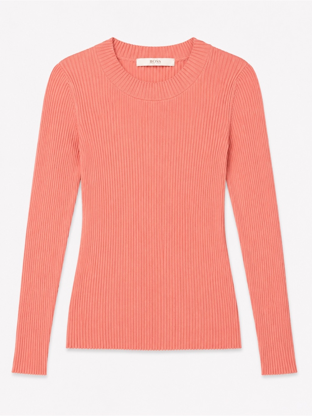 BOSS Coral Ribbed Long-Sleeve Crewneck Top
